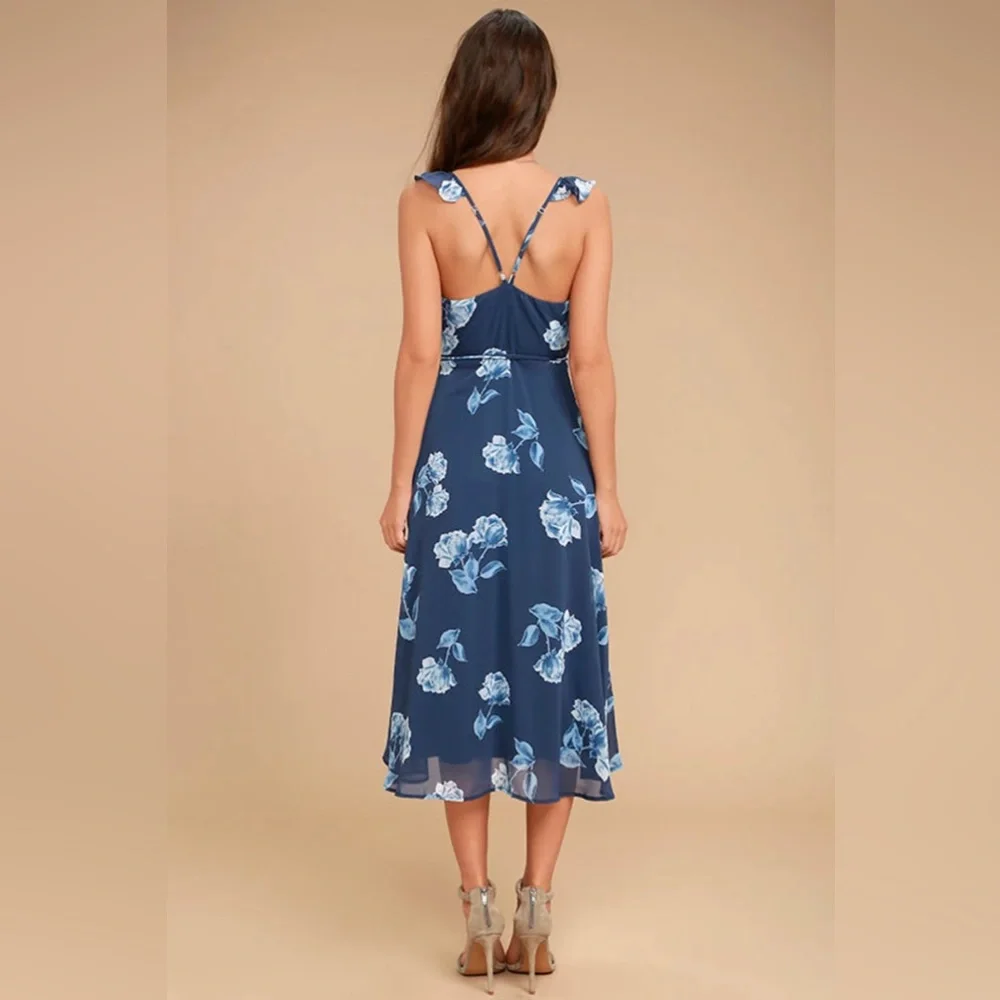 Lulus One Desire Navy Blue Floral Print Wrap Tank Maxi Dress - Picture 2 of 10